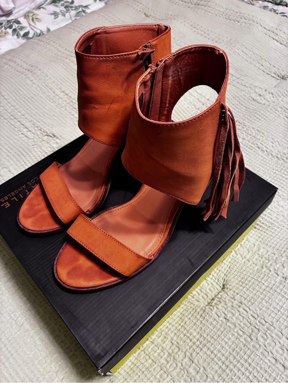 Very Volatile Rust Orange Fringe Ankle Cuff Sandals